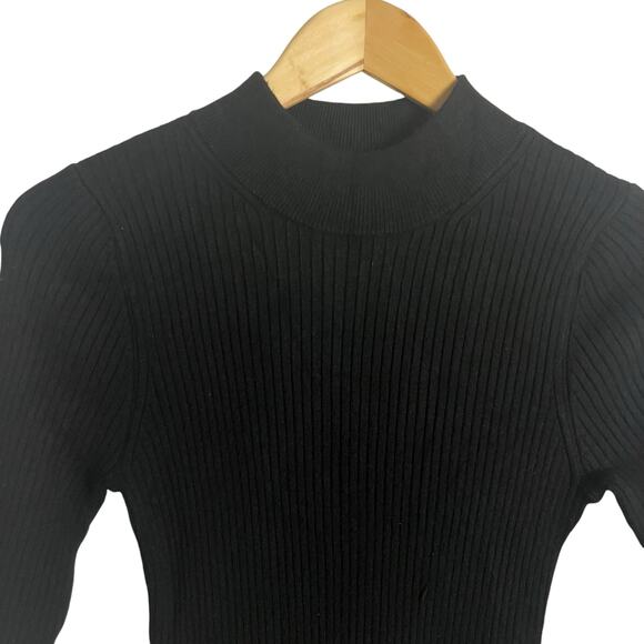 Express Black Ribbed Knit Long Sleeve Mock Neck Asymmetric Sweater Midi Dress M - Picture 4 of 13